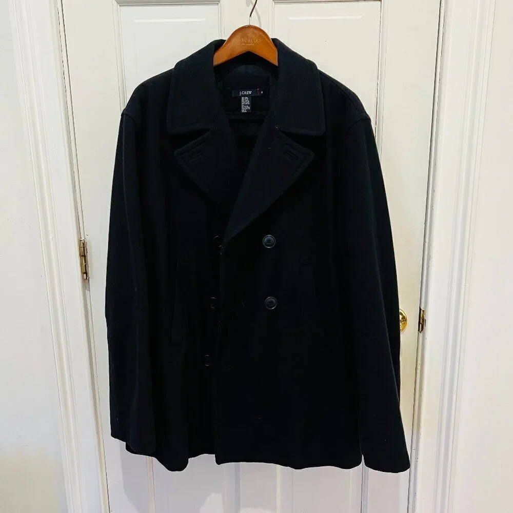 J.Crew Men’s Pea Coat, Size Large Navy Blue 100% Wool Days Of Yore